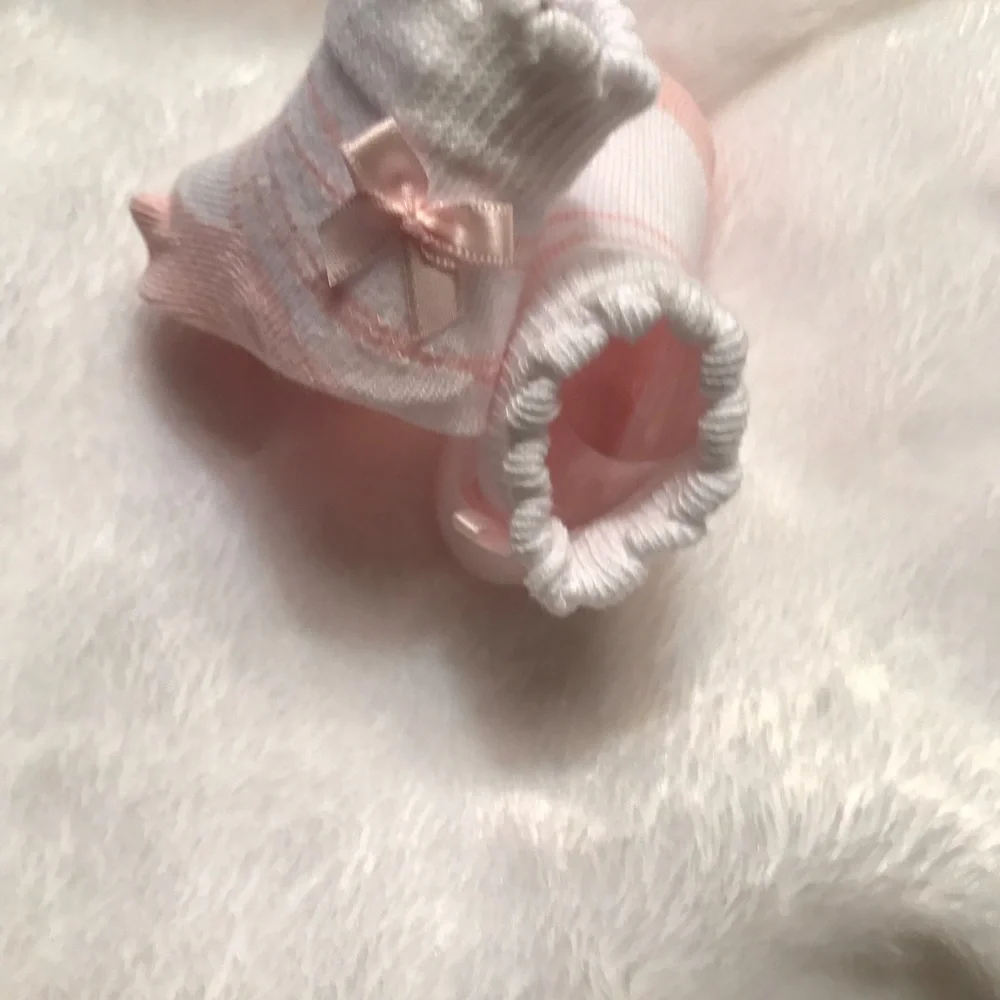 Newborn Baby Pink Bow Sock Booties